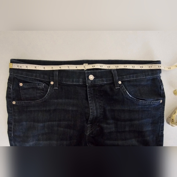 7 For All Mankind Mens Bootcut Jeans 36x32 Stretch Denim Whiskered Dark Blue - Picture 11 of 16